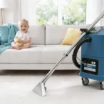 Čištění čalounění s miminkem